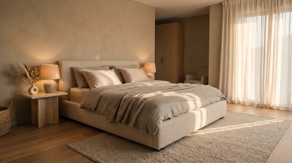 A calm bedroom with silk pillowcases