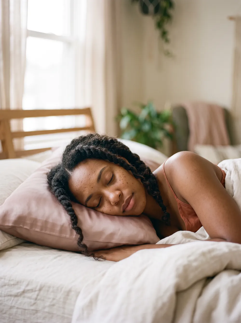 Sleeping on blush silk