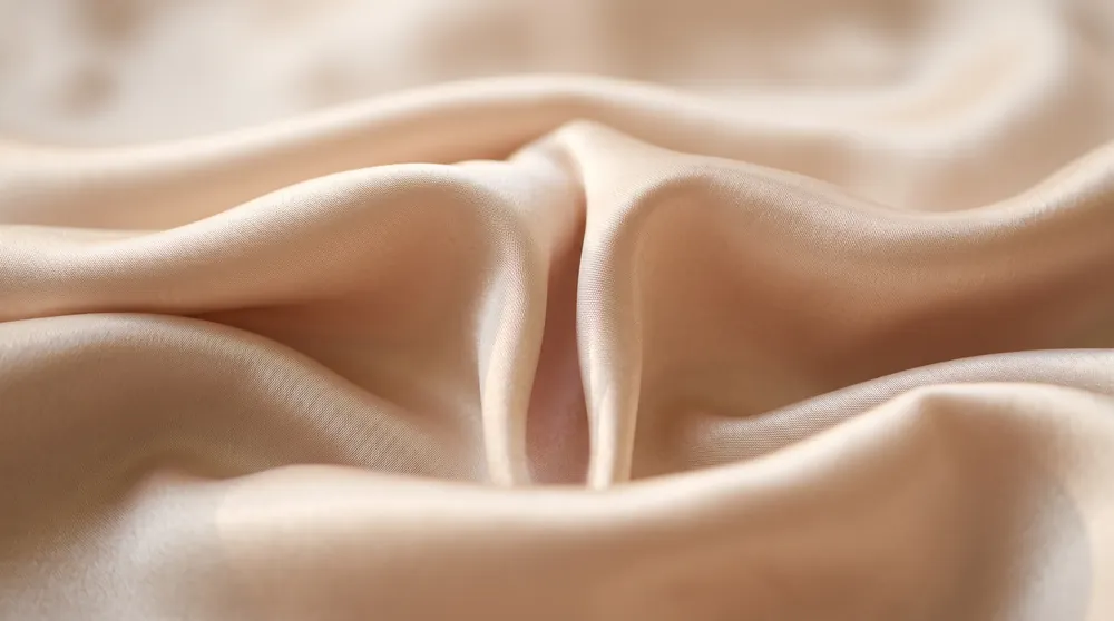 Soft folds of pale champagne silk in close up